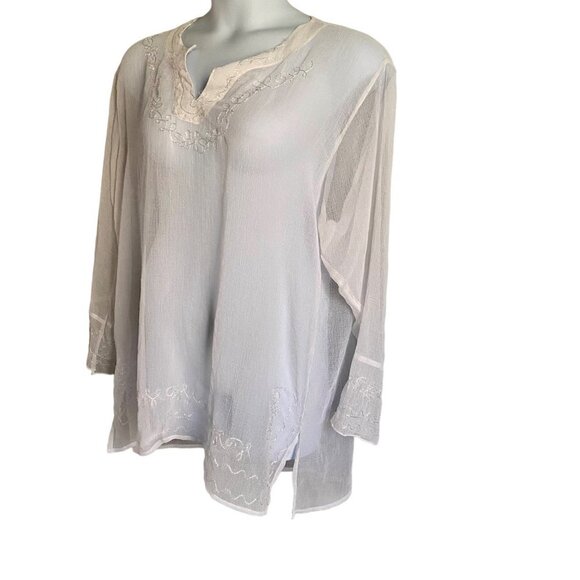 Sand N Sun Sheer White Long Sleeve Swim Cover Up 1X - Picture 5 of 7